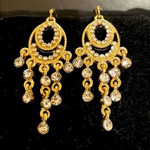 NWOT Gold tone and crystal chandelier earrings